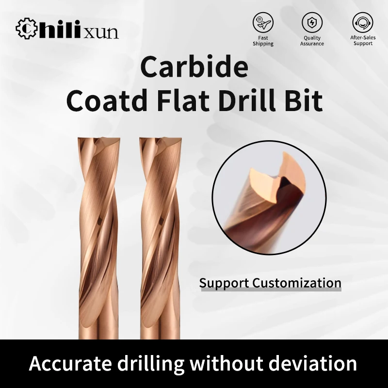 HILIXUN Long Reach Bronze Coated Flat Bottom Drill for Stainless Steel Cast Iron Deep Slot CNC Machining Tools