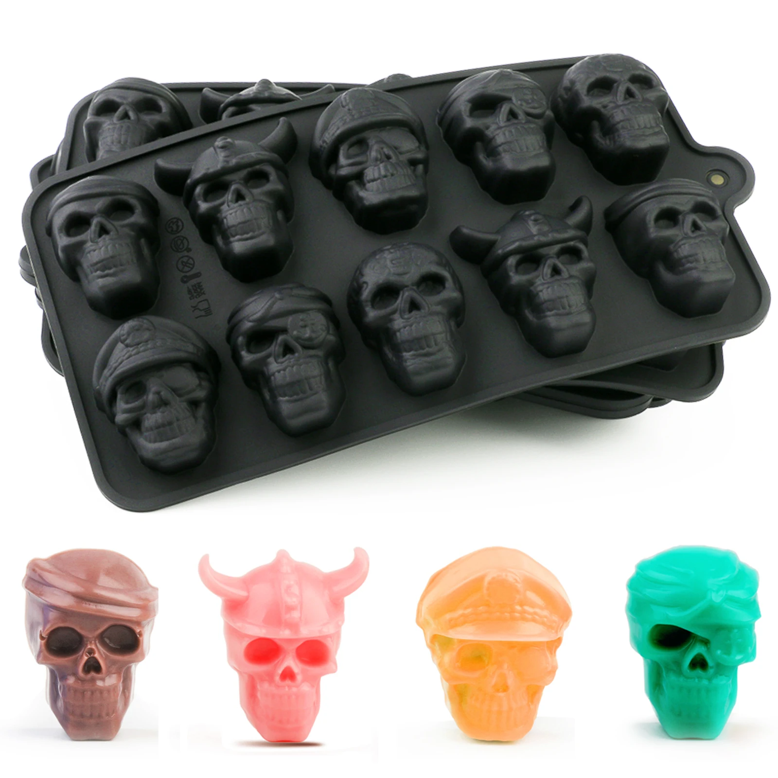 1pc Silicone Halloween Candy Mold Black Thick Skull Chocolate Mold Viking Pirate Skull for Making Chocolate Candies Cakes Jelly