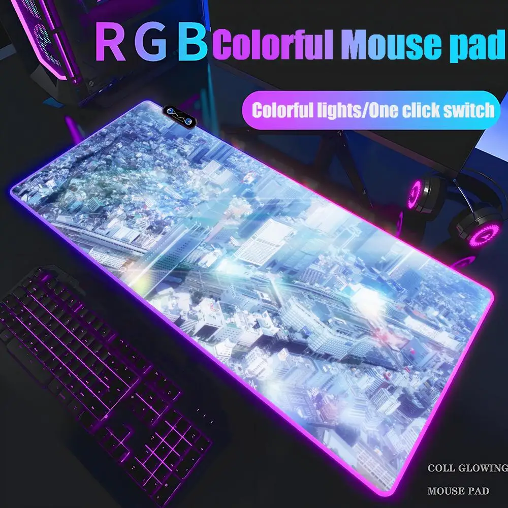 لوحة ماوس أنيمي طوكيو سيتي XXL RGB لوحة ماوس Kawaii ملحقات الألعاب لوحة مفاتيح الكمبيوتر كبيرة Led حصيرة مكتبية بإضاءة خلفية لوحة ماوس #6