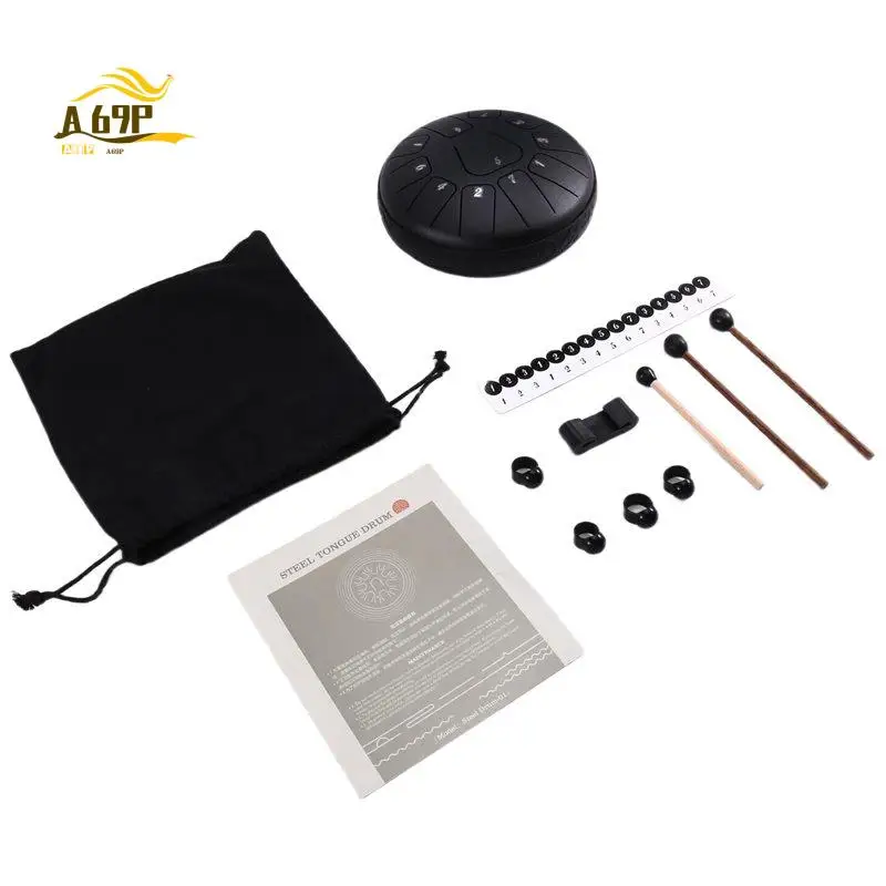 A69P-Steel Tongue Drum 6 Inch 11 Notes D Tones Glucophone Ethereal Drum Music Drum Tongue Drum Percussion Instrument