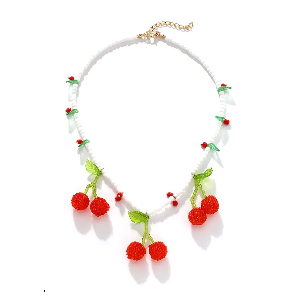 

2025 ZAA Seed Beads Choker Cute Cherry Pendant Necklaces for Women Holiday Party Jewelry Gifts