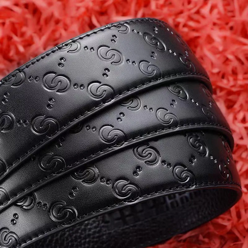 Men's Double G Belt No Buckle 3.5cm Width Brand High Quality Belts PU Leather Automatic Buckle Belt Body Straps for Jeans image 5