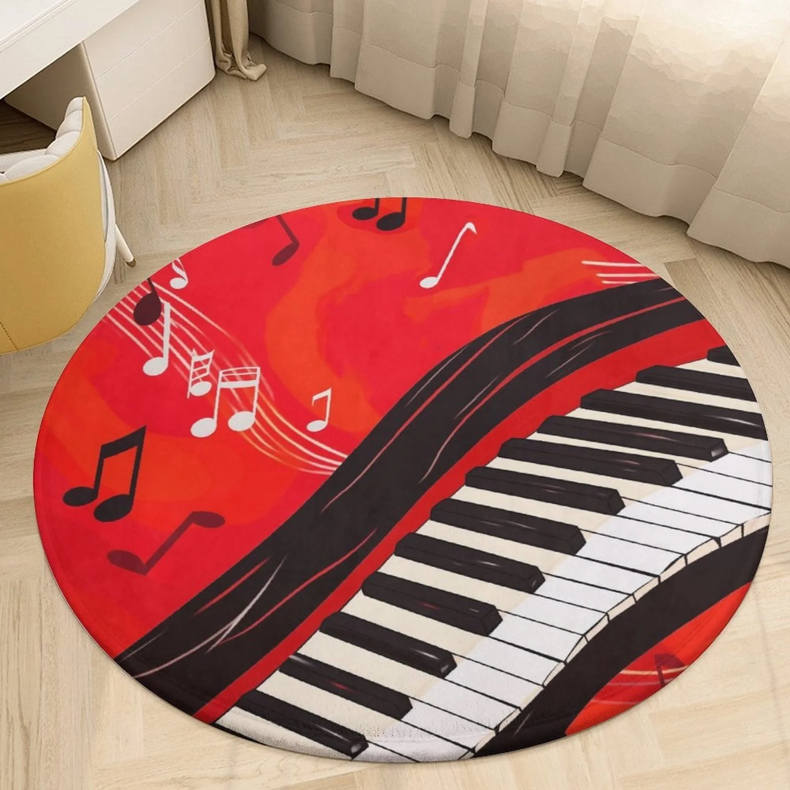

Piano Keyboard Music Notes Round Rug Musical Design Flannel Floor Mat Musicians Home Decor Soft Non Slip Washable Area Artistic