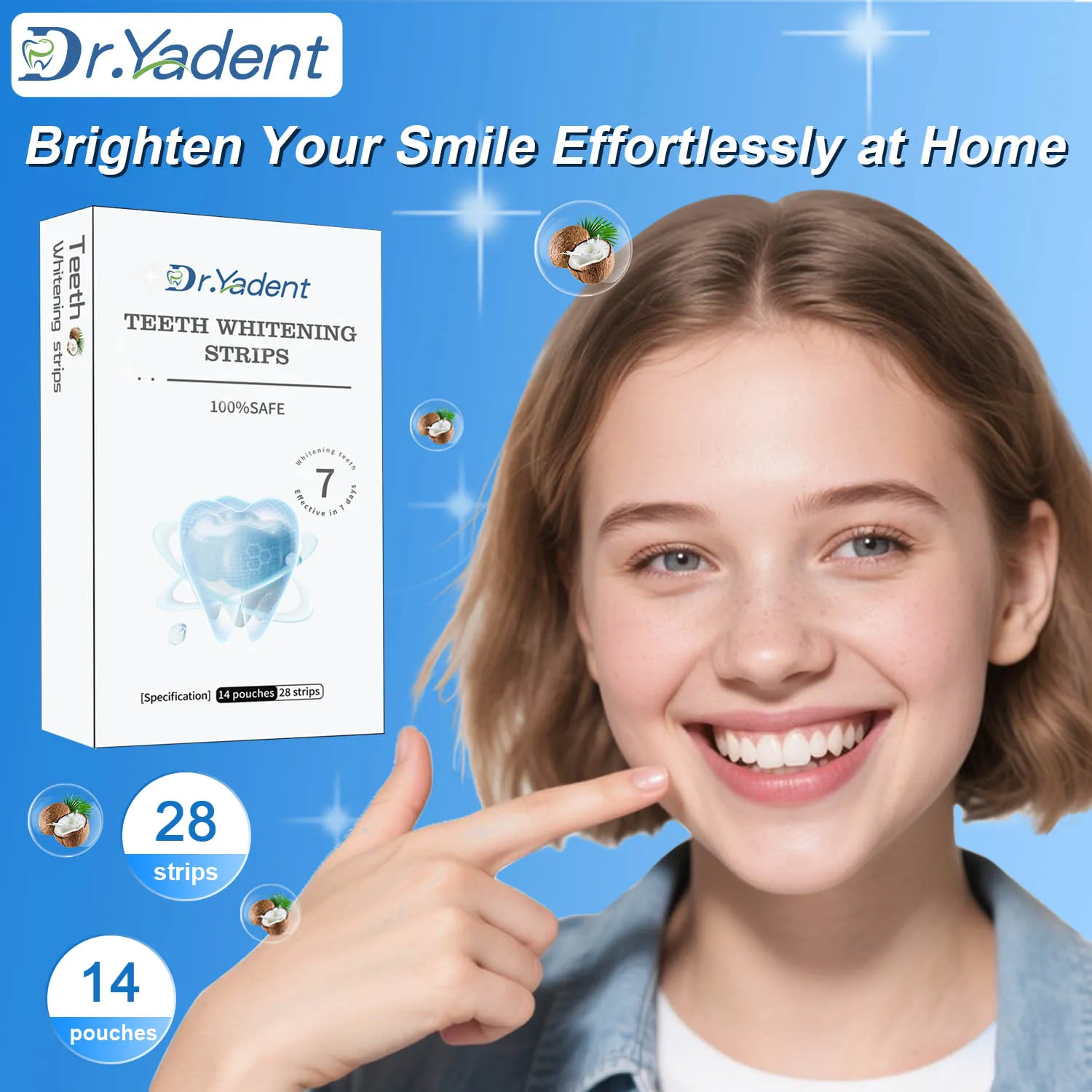 DrYadent بيروكسيد الهيدروجين 6% شرائط تبييض الأسنان 14 قطعة يوم تبييض تجربة المينا تركيبة آمنة اللثة الحساسة المستخدمين ودية