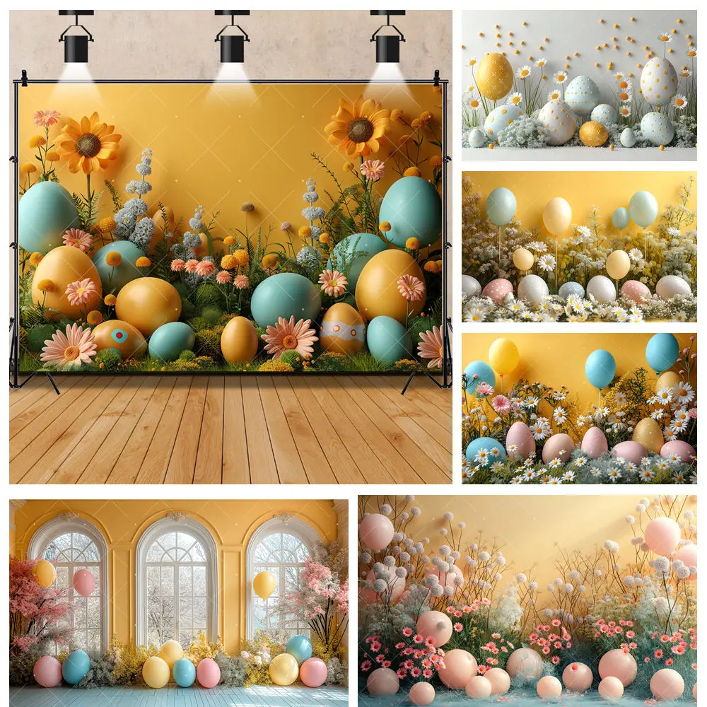 

Spring Easter Yellow Daisy Egg Flower Kids Birthday Party Backdrop Custom Baby Room Kid Baby Decor Photography Studio Background