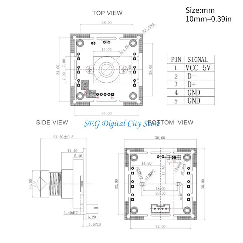 U75B OV4689 4MP USB -Kamera -Modul USB -Webcam mit CS -Mount für Industriegeräte