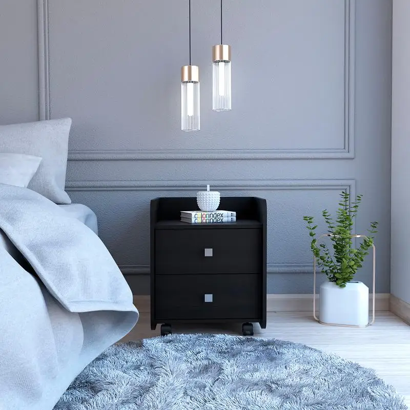 York Nightstand, Premium Top, 2 Drawers, 4 Casters, Stylish & Functional Bedroom Furniture for Storage & Organization