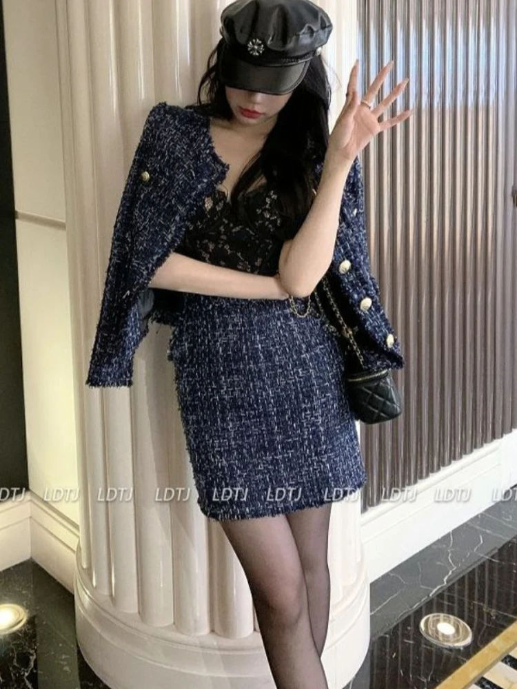 Insozkdg Autumn High Quality French Vintage Small Fragrance Tweed Women Short Jacket Coat + Skirt Suits Luxury Brand 2 Piece Set