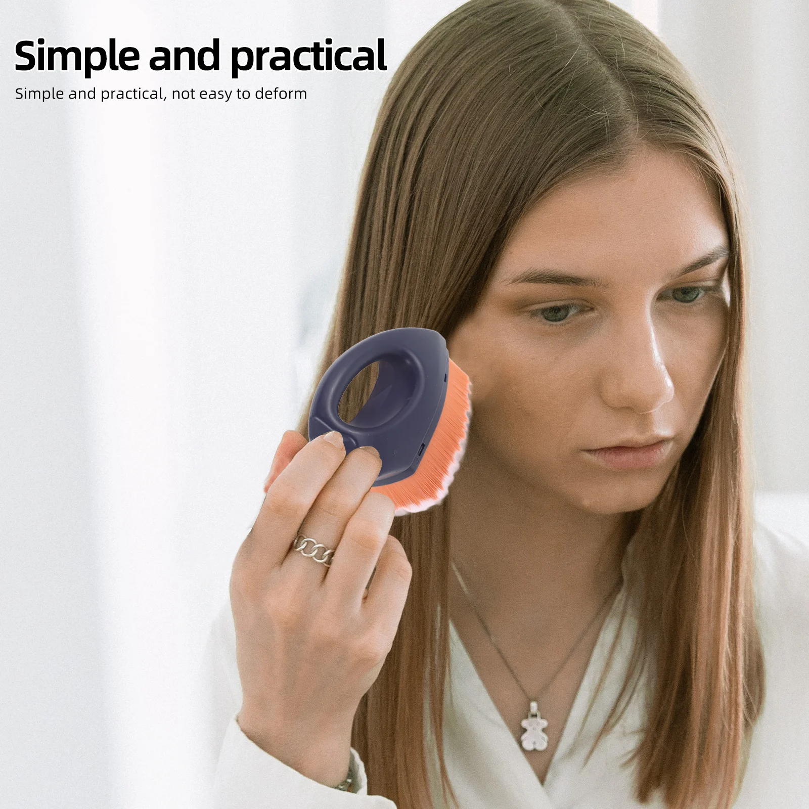 Brocha para base, parte superior plana suave para colorete en polvo líquido, herramienta de contorno de mezcla de maquillaje facial pequeña portátil, viaje