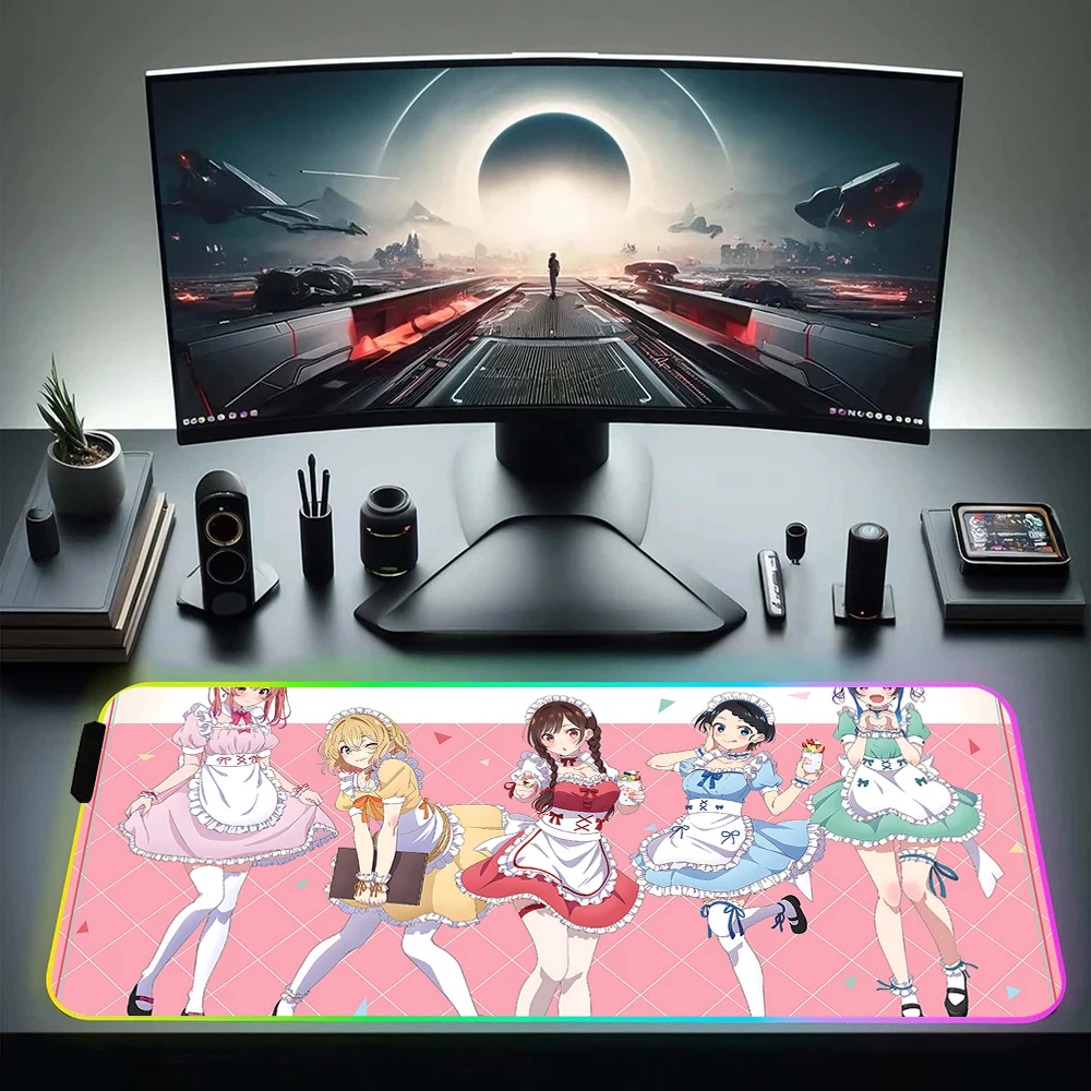 Rent A Girlfriend Kanojo Okarishimasu Mizuhara Chizuru RGB Pc Gamer Keyboard Mouse Pad Mousepad LED Glowing Mouse Mats Rubber