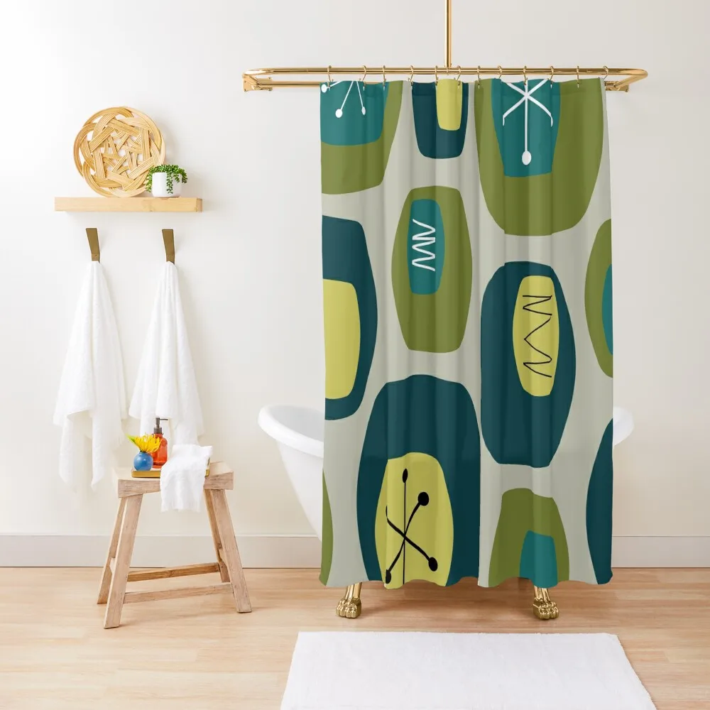 Mid Century Modern Oblongs Olive Green Shower Curtain Anti-Mold Waterproof Shower Modern Accessory Bathrooms Curtain