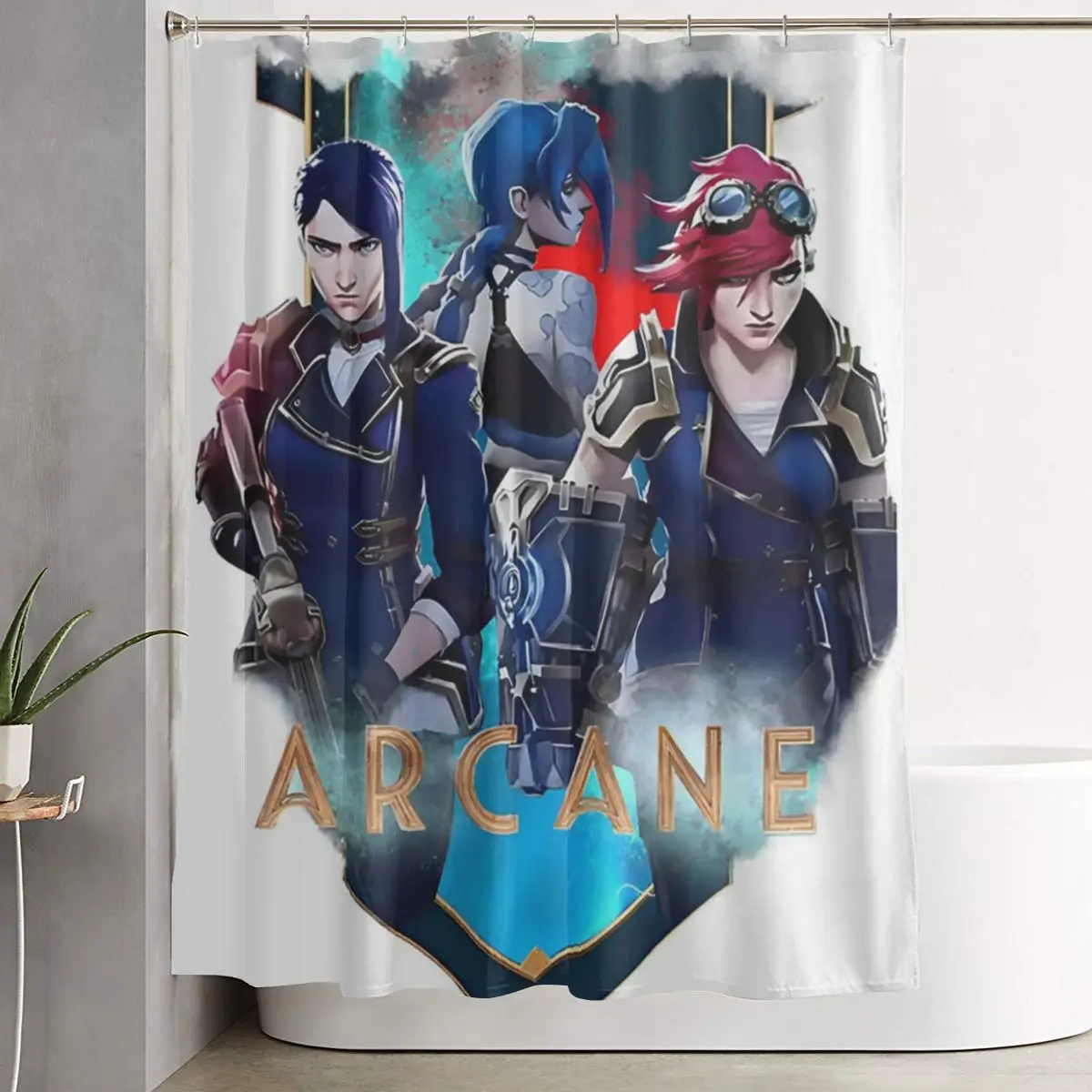 

Arcane Anime Vi Jinx Shower Curtain Bathroom Polyester Waterproof Bath Curtains with Hooks