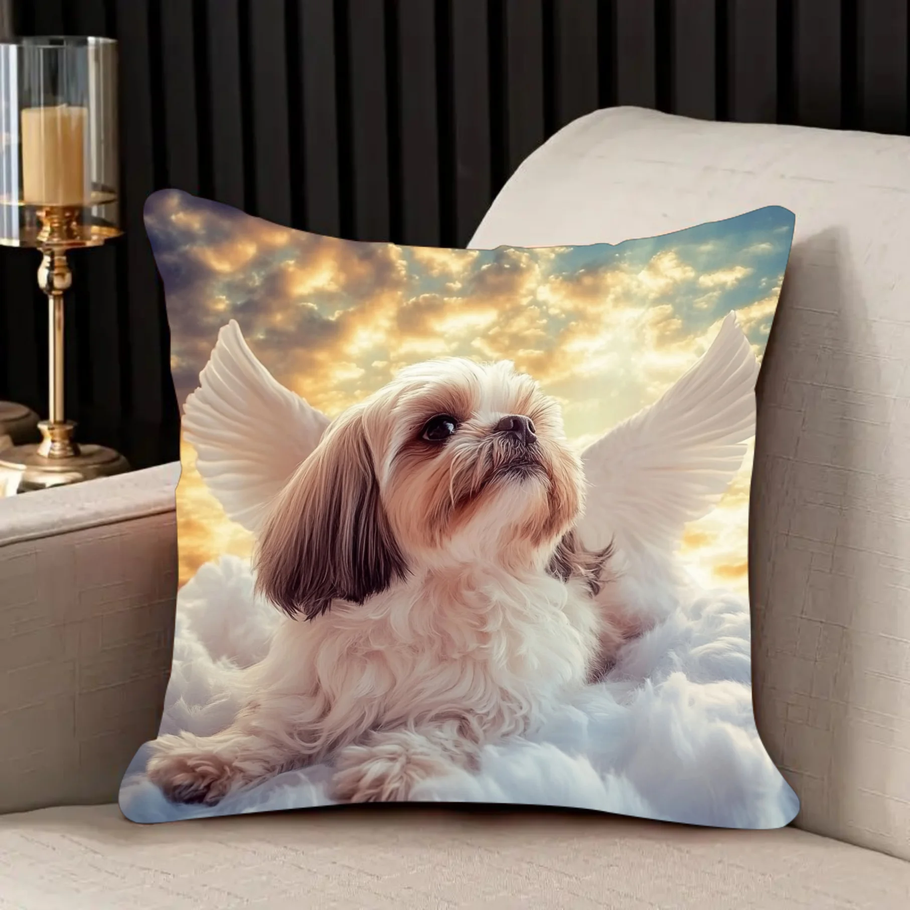Adorable Dog Angel on Cloud Throne Pillowcase Cute Pet Portrait Throw Cushion Cover Home Decor Gift for Dog Lovers