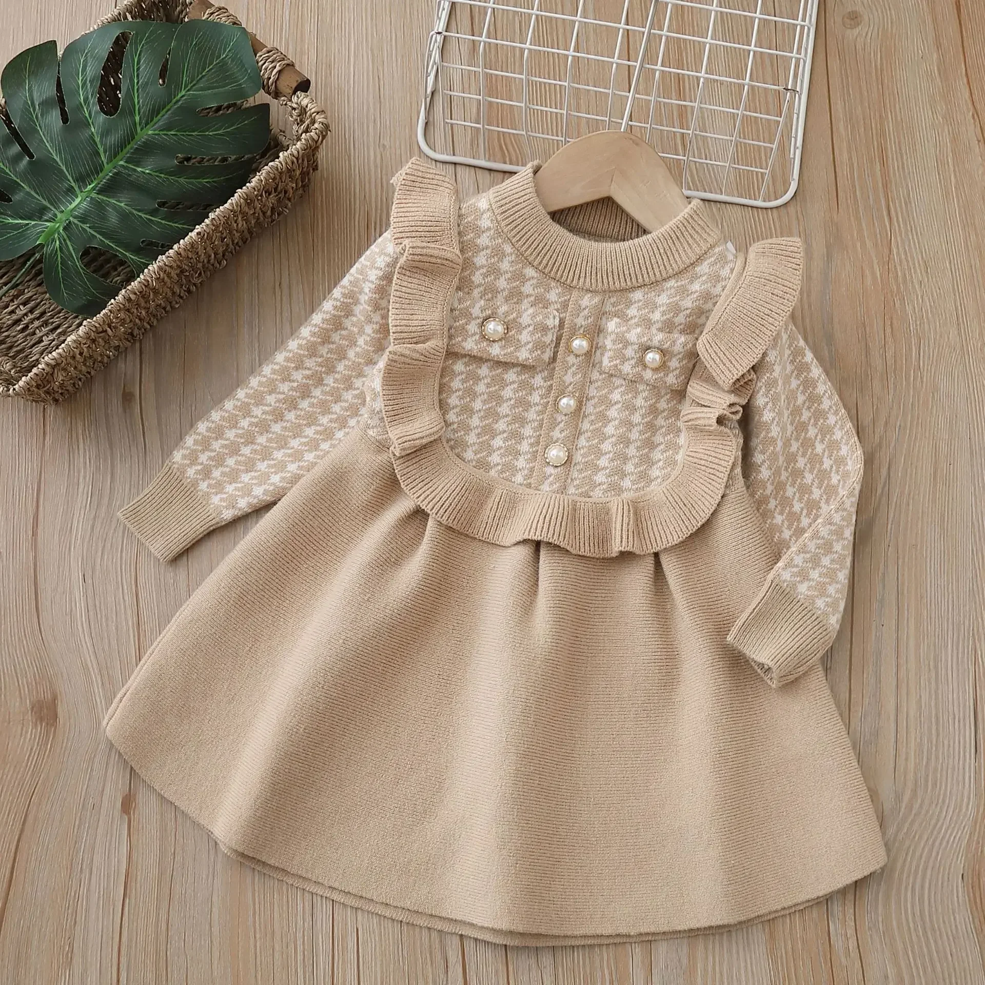 Girls Casual Dresses Plaid Lace Knit Dress Autumn and Winter Sweater Dresses Toddler Girl Clothes Baby Girl Dress image 4