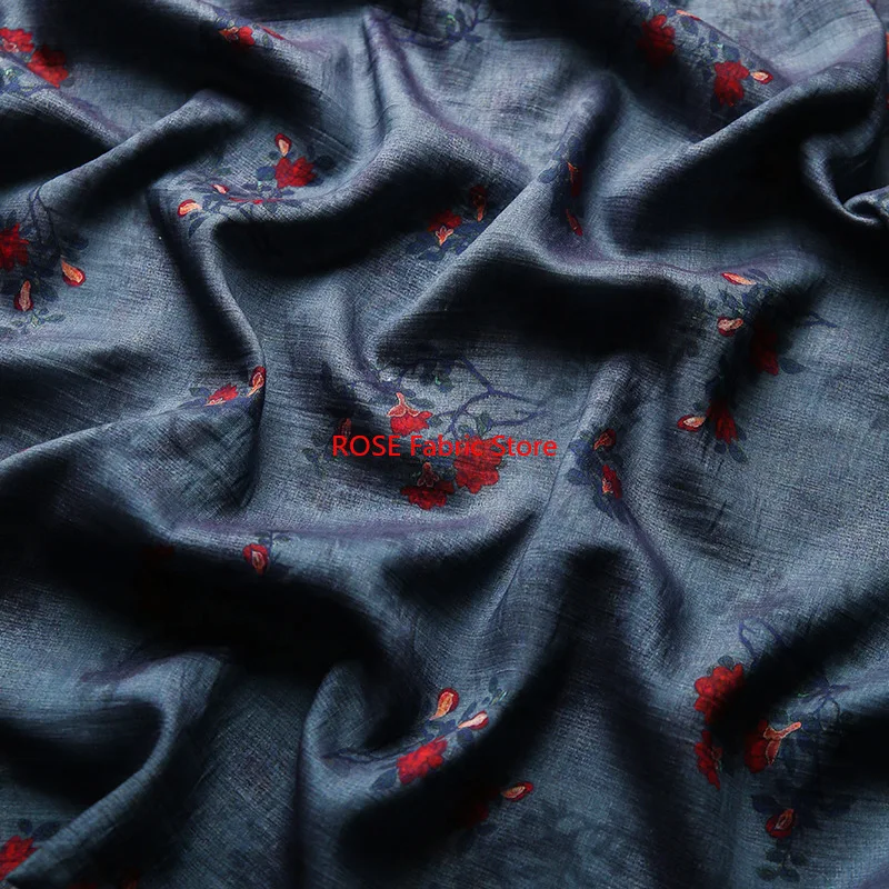 1 Meter Soft Thin Floral Printed Linen Fabric Summer Dress Hanfu Shirt Handmade Sewing Fabric