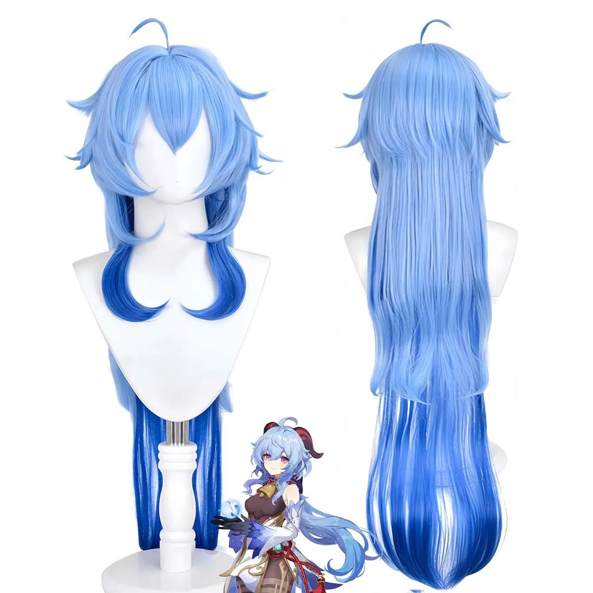 

Игра на переодевание в стиле Хэллоуин: косплей Гань Ю из Genshin Impact, длинный синий градиентный парик