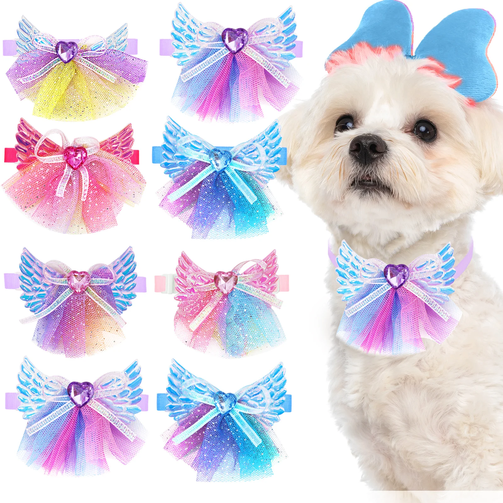 10PCS Mixed Colors Dog Bow Ties Collars Adjustable Angel Wings Pet Dog Bowties Fashion Pet Grooming Accessories For Dogs