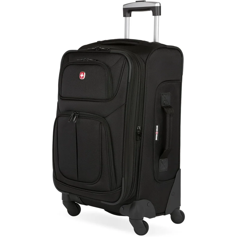 Expandable Carry On Luggage 21 Inch 360 Degree Wheels Retractable Handle Suitcase for 1-3 Night Trips Black