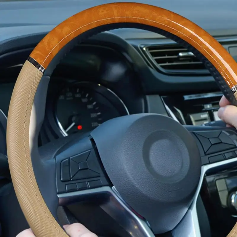 38CM Steering Wheel Cover Car Steering Wheel Cover For Men Women Wheel Cover Wood Grain Print Anti-Slip Car Accessories