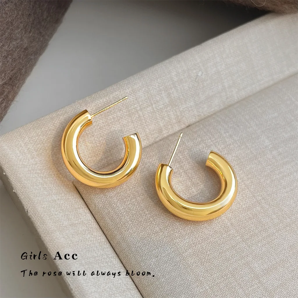 

Classic Smooth C Shape Drop Earrings Personalized Minimalist Niche Advanced Sense Versatile Commute Fashion Earrings Jewelry