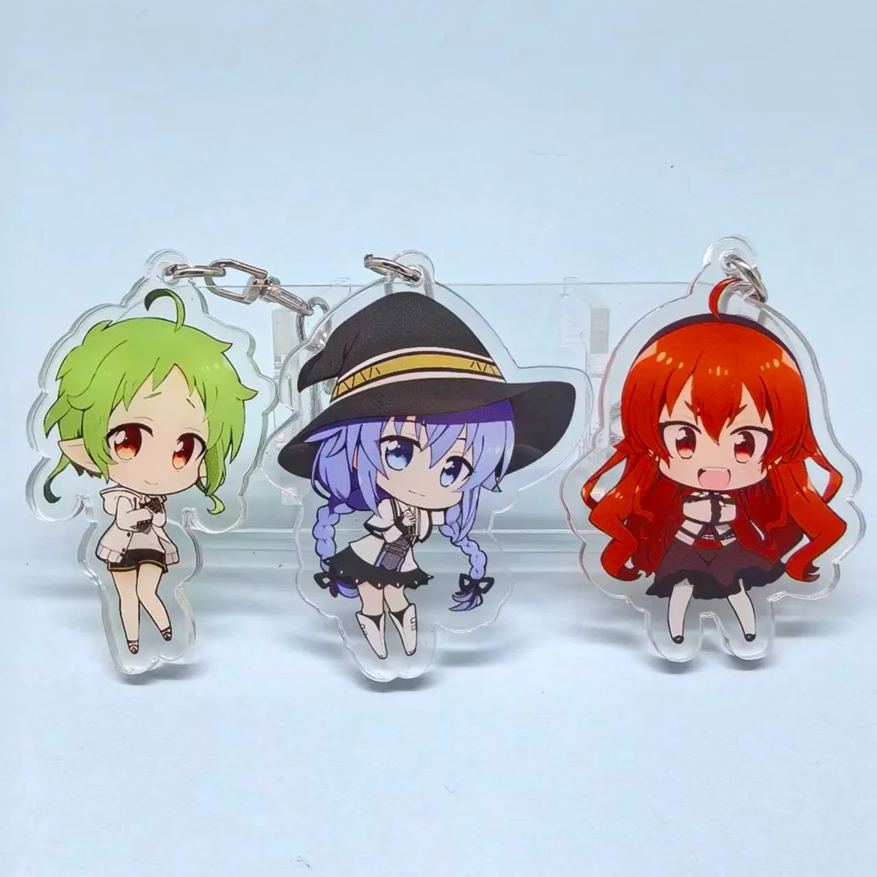 Lot de 3 porte-clés en acrylique Mushoku Tensei version Q, personnages d'anime Roxy, Sylphiette, Eris, pendentif pour sac à dos, accessoire décoratif, cadeau pour fans