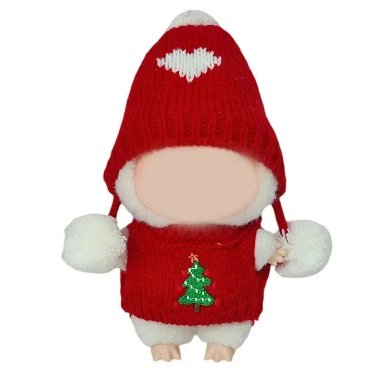 Labubu 인형을위한 크리스마스 복장 빨간 크로 셰 뜨개질 모자 드레스 빨간 안경 핑크 카메라 산타 모자 진저 브레드 스웨터 인형 장식