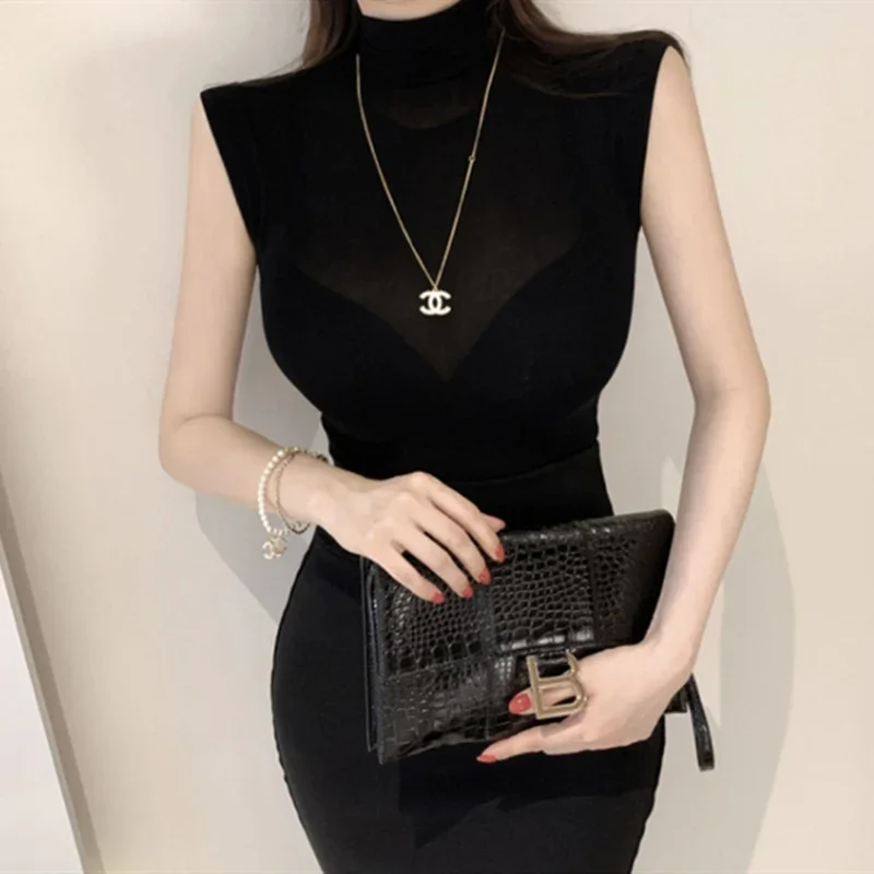 

Women's Faionable Comfortable High Collar Vest Sexy Heart Tri Snail Color Semi-Transparent Base irt Commute Sle Slim ...