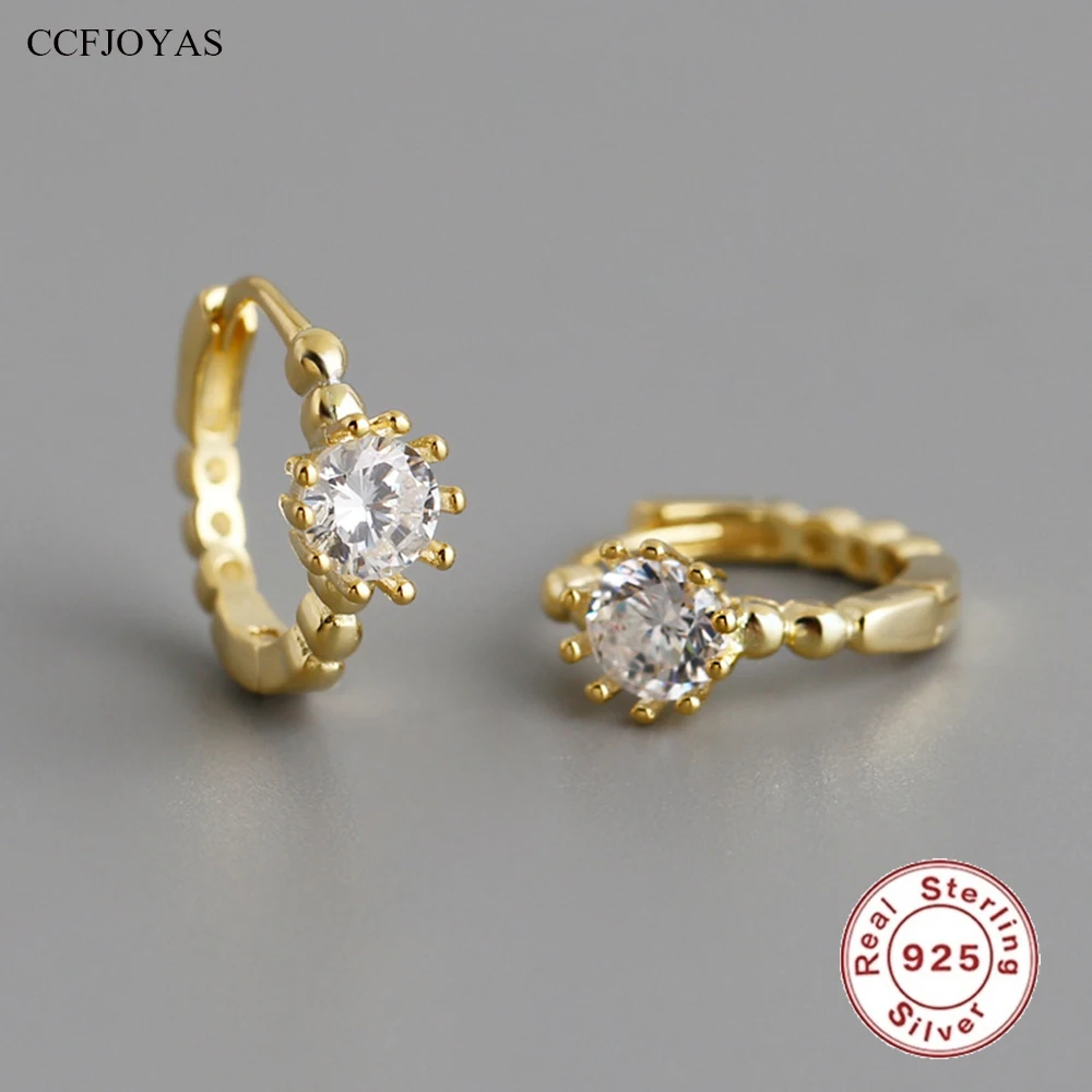 

CCFJOYAS 9mm 925 Sterling Silver Small Hoop Earrings for Women Simple INS Round White Zircon Circle Earrings Fine Jewelry