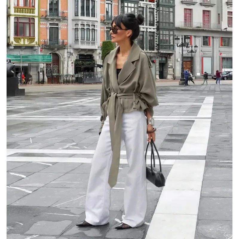 Outcoat New Autumn Trench Coat with Lace-up High-end Look Featuring Stylish Versatile European American Coat Personality Jacket