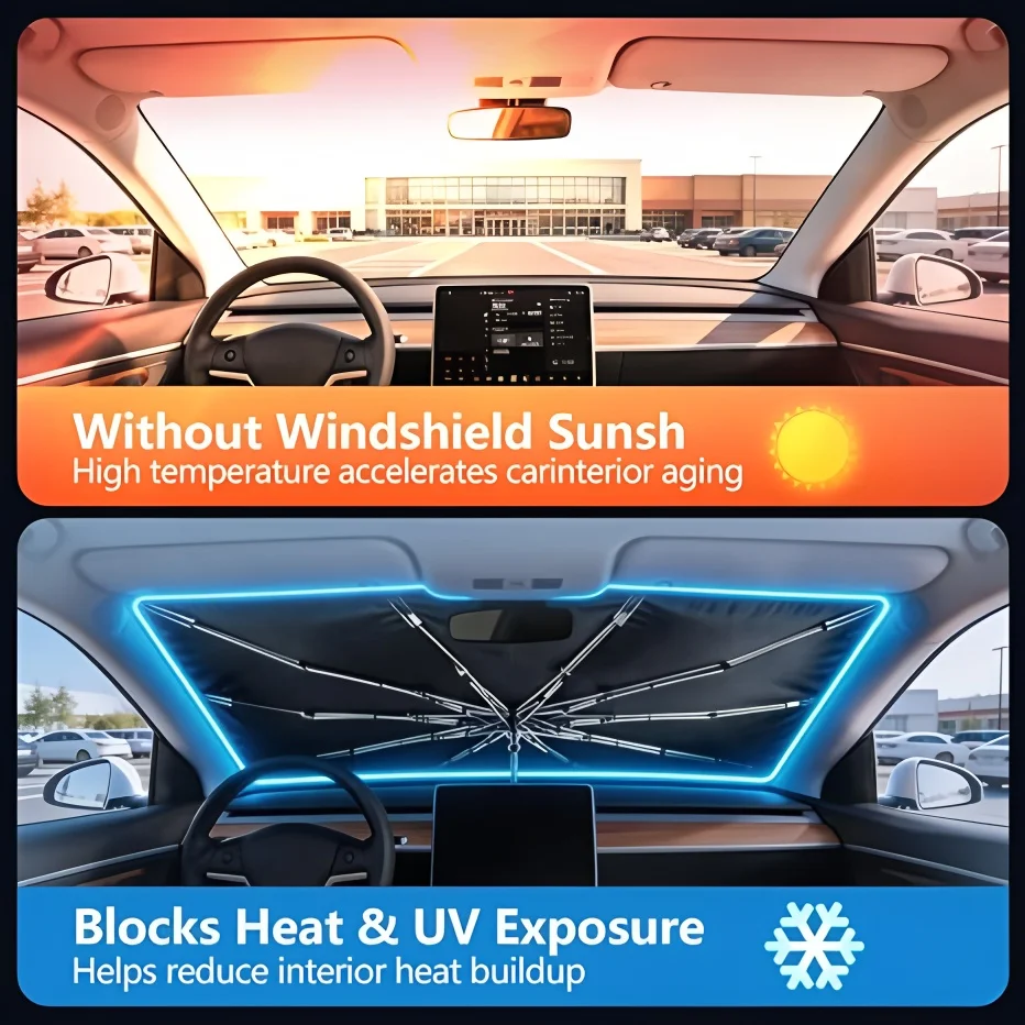 Auto-Windschutzscheiben-Sonnenschutz-Schirm 2026, faltbarer Auto-Frontsonnenschutz, UV-Schutz für den Innenraum, Auto-Sonnenschutz-Abdeckung – Detail 6