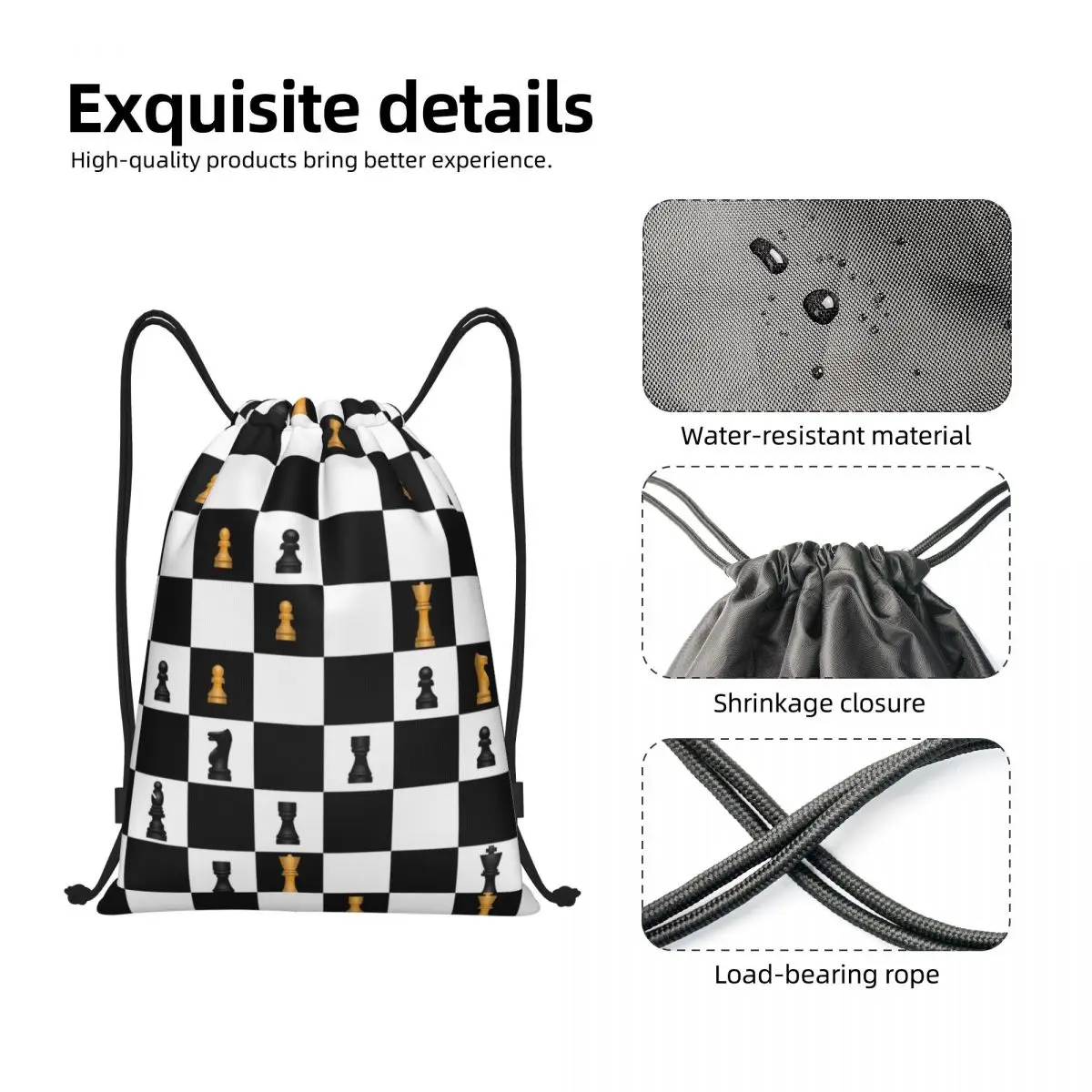 Power Play Chess Game Drawstring Bag Women Men Portable Gym Sports Sackpack Chess Lover Piece Shopping Backpacks