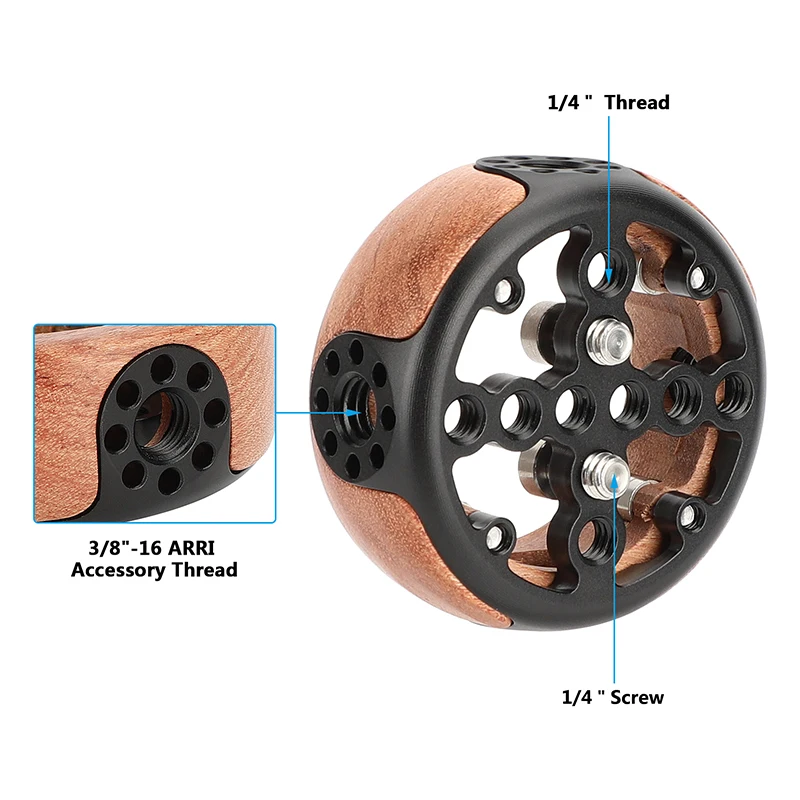 CAMVATE Camera Wooden Handgrip Round Left / Right-Hand Use with Quick Release NATO Clamp for DSLR Mirrorless Video Camera Cage