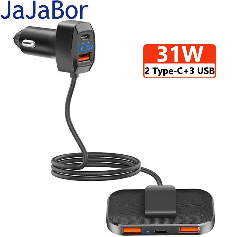 

JaJaBor Car Charger 5 Ports Multifunction Extension Charger Type C USB 3.1A Fast Charging USB C Phone Charger 31W Power Adapter