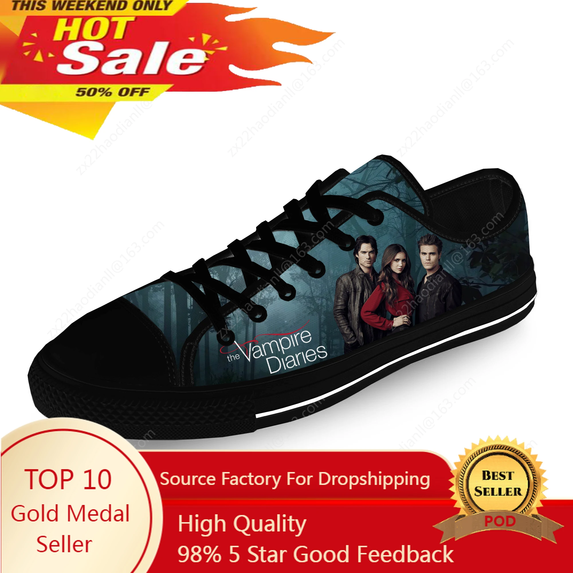 

The Vampire Diaries Low Top Sneakers Mens Womens Teenager Casual Shoes Canvas Running Shoes 3D Print Lightweight shoe Black