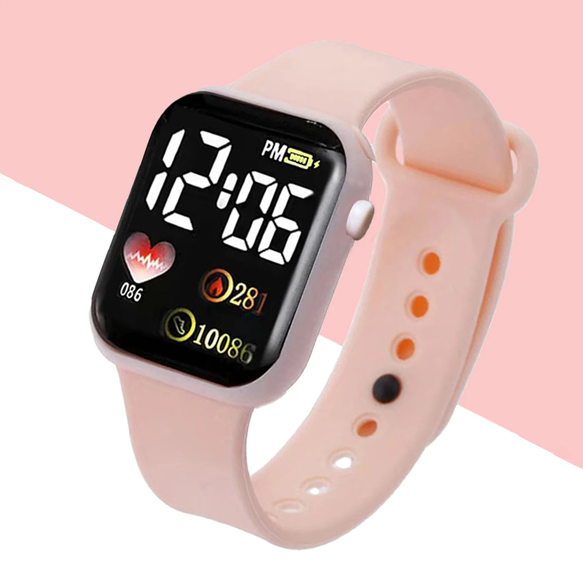 5Pcs/Set Women\'s Cartoon Heart-Shaped LED Square Digital Watch And Heart-Shaped Jewelry Set