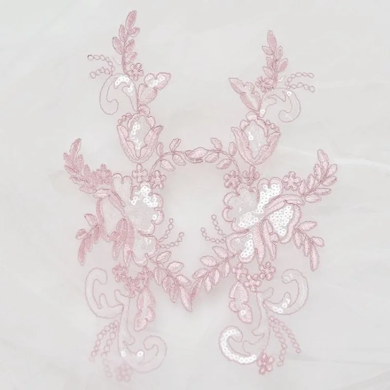 10 Pairs 2025Lace Flower Wedding Dress Headgear Handmade DIY Material Ivory Sequins Lace Motif Applique for Wedding Dress