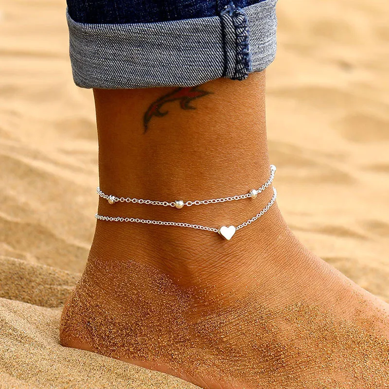 2pcs Simple Elegant Copper Anklets for Women, Beach Ready
