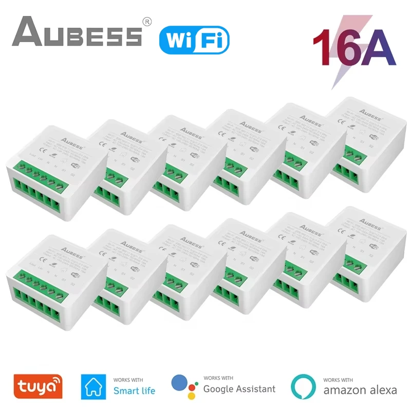 

AUBESS Tuya WiFi Smart Switch 16A DIY Breaker Relay Module Smart Home Smart Life App 2 Way Remote Control Via Alexa Google Home