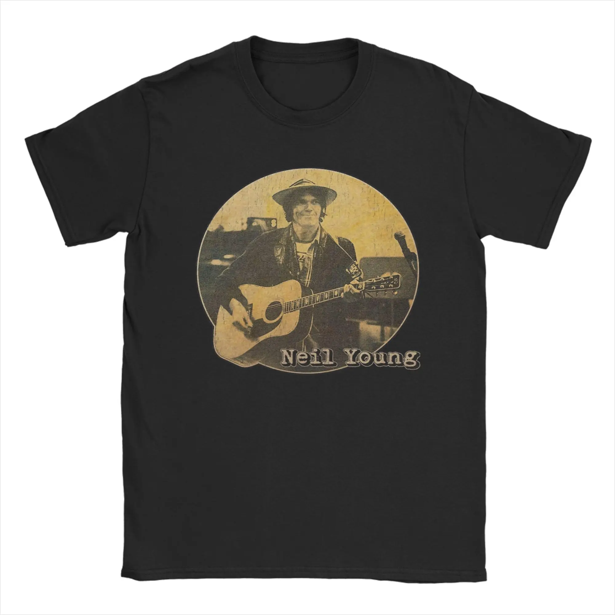 Neil Young Retro T Shirt Men's  Cotton Humor T-Shirt O Neck  Tee Shirt Short Sleeve Clothing Graphic