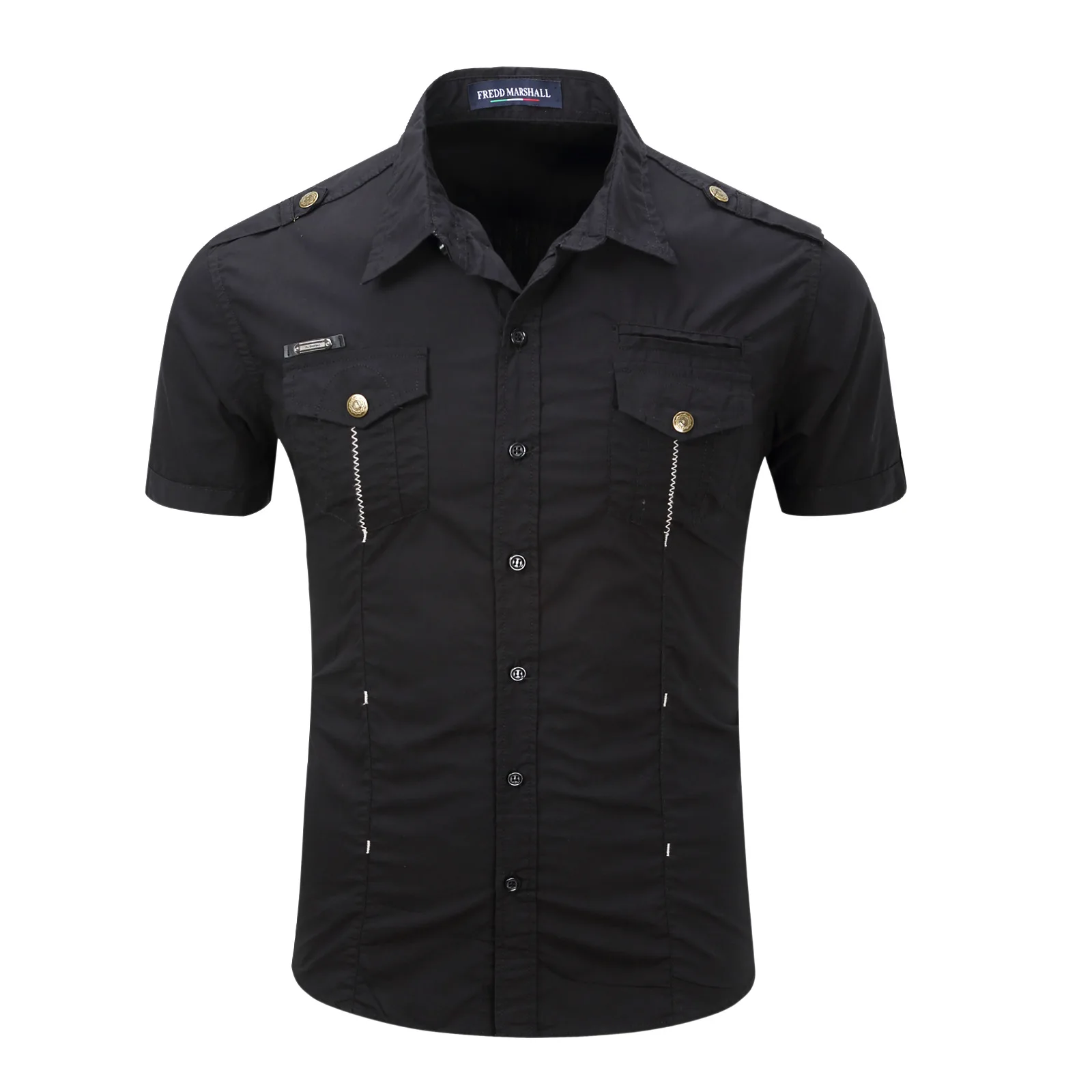 

Euro Size Men's Short Sleeve Shirt Cotton Outdoor Casual Workwear Black Button-Down Shirts Plus Size Summer Cargo Work Shirts