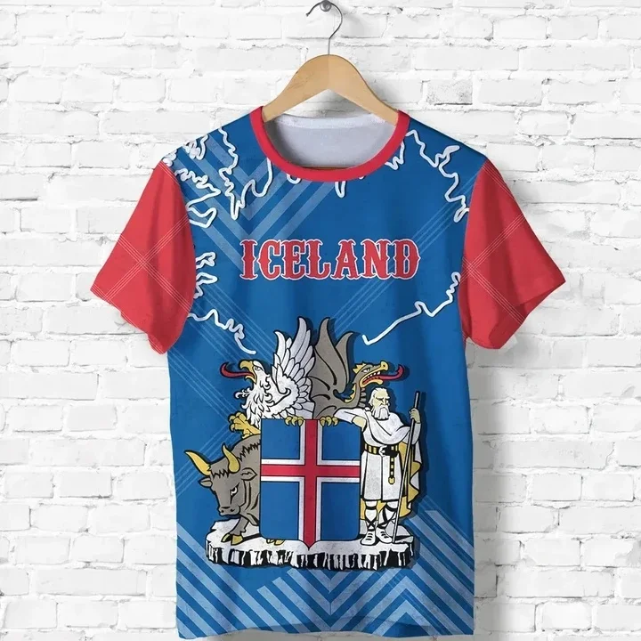 أزياء أيسلندا العلم كرة القدم تي شيرت الاتجاه الصيف قصيرة الأكمام الشعار الوطني 3D المطبوعة قميص رياضي فضفاض تنفس قمم #3