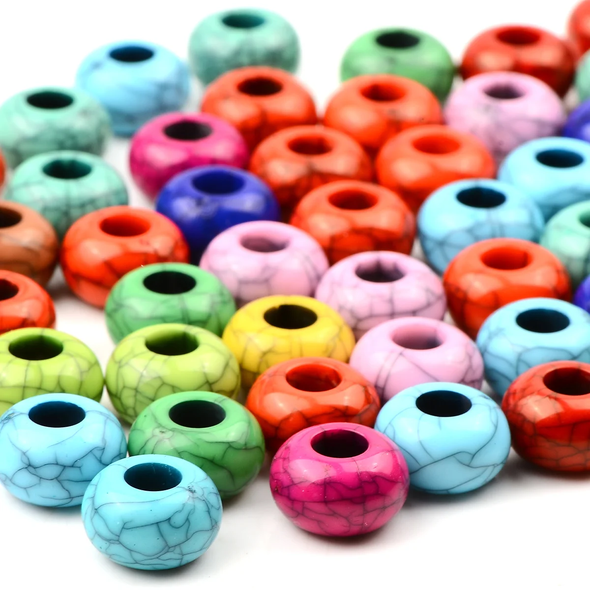30/60pcs Random Color Crackle Large Hole Rondelle Acrylic Beads 8*14mm Loose Beads For Bracelet Jewelry DIY Craft Making