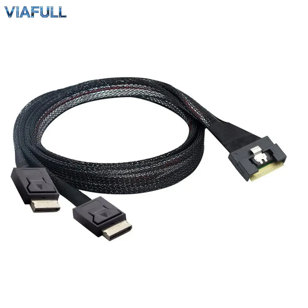 SlimSAS SFF-8654 8i to 2x OCuLink SFF-8611 4i Anti-Slant Cable, PCIe Server Internal Breakout Wire Harness, 32AWG Copper 0.5M 1M