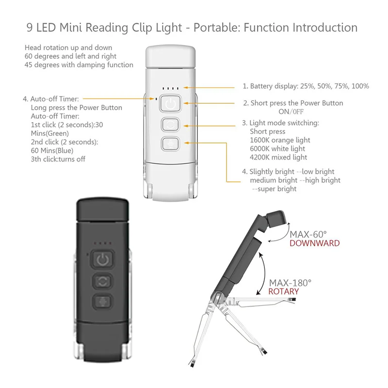 ضوء القراءة المحمول القابل لإعادة الشحن للقراءة ليلاً في السرير، مؤقت لمحبي قراءة الكتب الليلية للأطفال