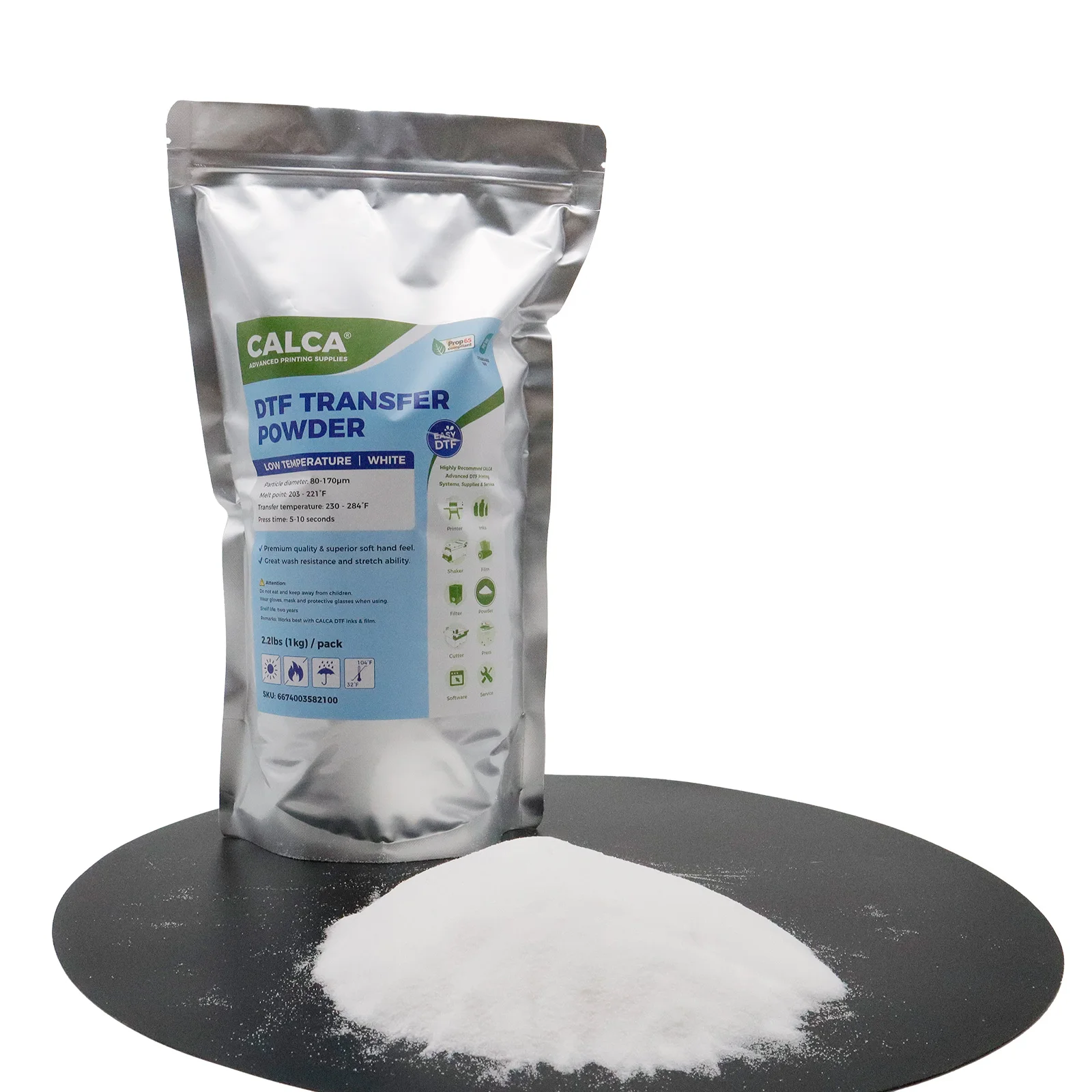 

US Stock CALCA L6 TPU DTF Transfer Powder 1kg Fine White DTF Low Temperature Hot-Melt Adhesive Powder for T-shirt Transfer Print