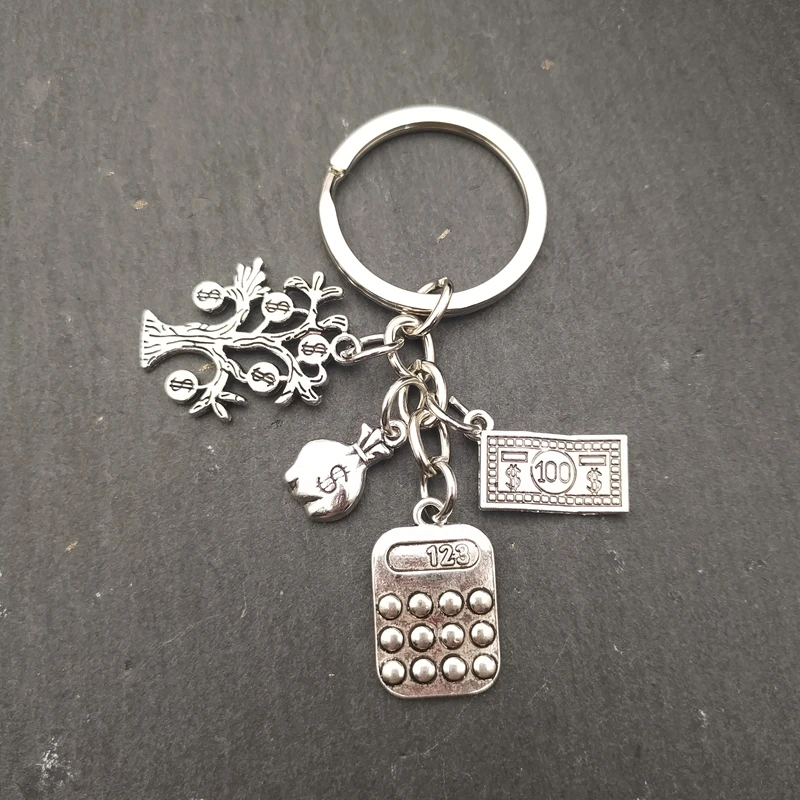 Fashion I Love Money Keychain Jewelry Metal Abacus Calculator Money Tree Bag Wallet Dollar Pendant Key Ring Accountant Gift