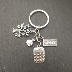 Fashion I Love Money Keychain Jewelry Metal Abacus Calculator Money Tree Bag Wallet Dollar Pendant Key Ring Accountant Gift
