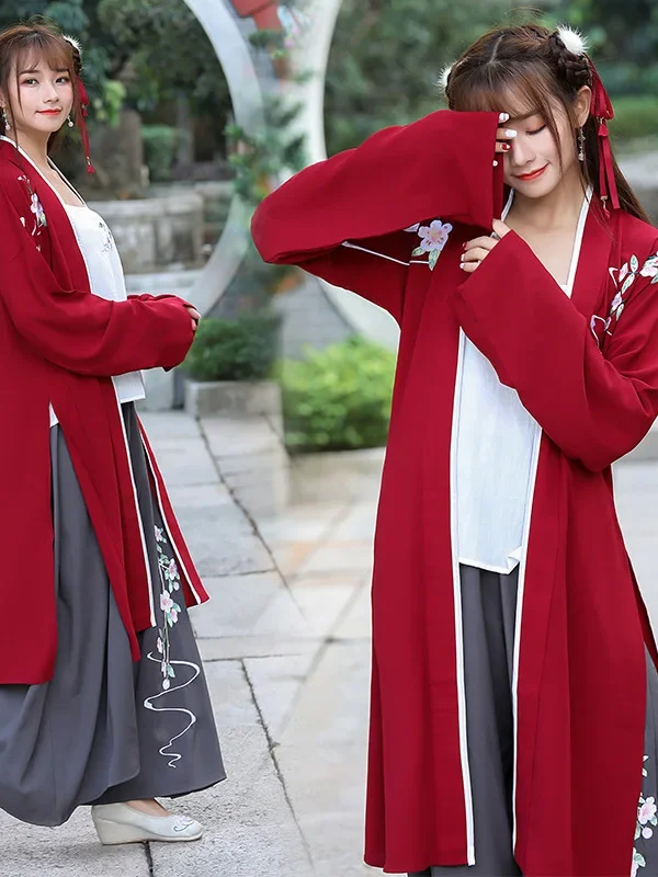 2024 Traditional Chinese Improved Hanfu Summer Light Short-sleeved Chiffon Shirt Coat Sleeveless Dress Sweet Elegant 3piece Suit