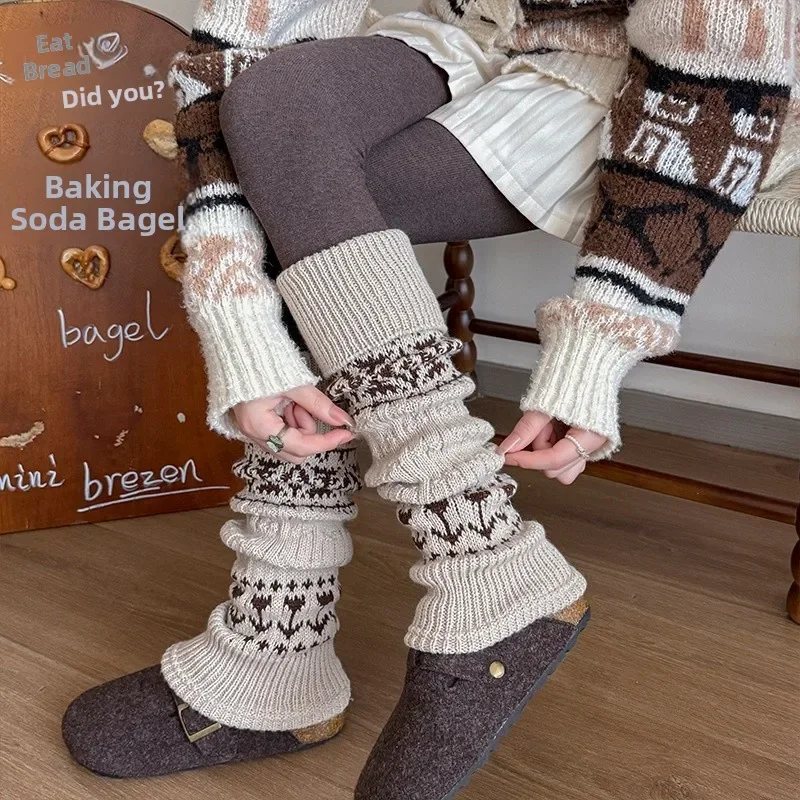 

Thickened Cotton Socks Women's Autumn Winter Fair Isle Forest System Chunky Warm Retro Grey Diamond Leggings Socks Covers