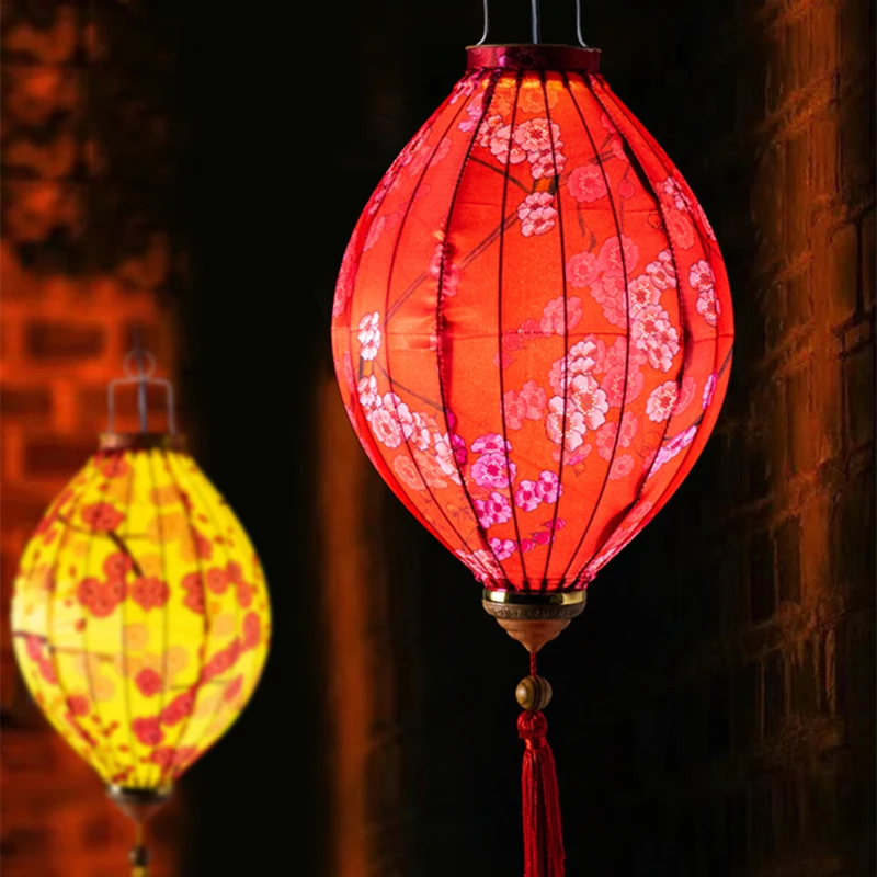 12/14 Inch Chinese Style Vietnam Lantern Retro Plum Blossom Floral Pattern Satin Silk Lantern Festival Party Decor Lantern